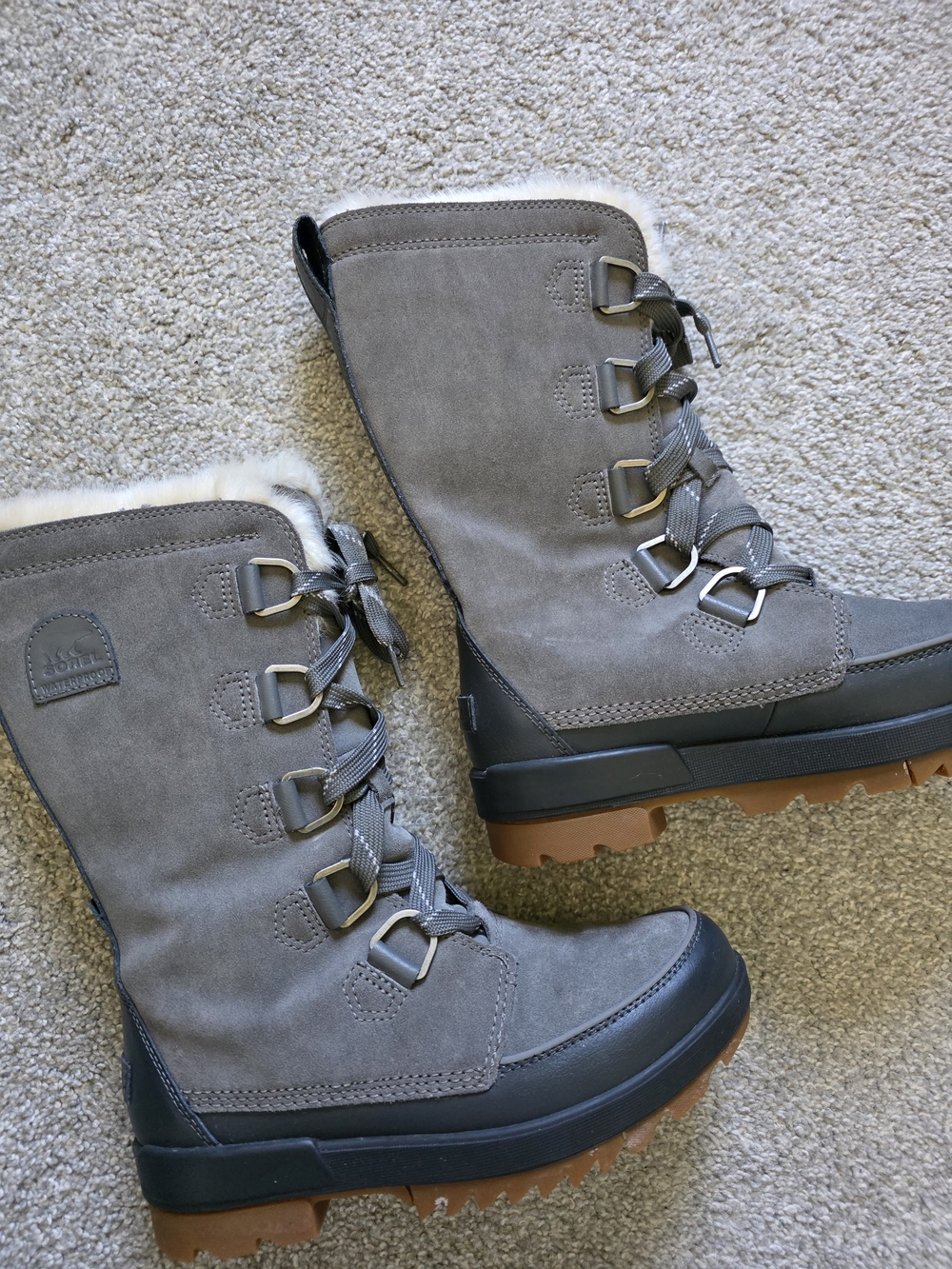 Sorel Gray Lace-Up Faux Fur Winter Boots with Lug Sole - Picture 2 of 7